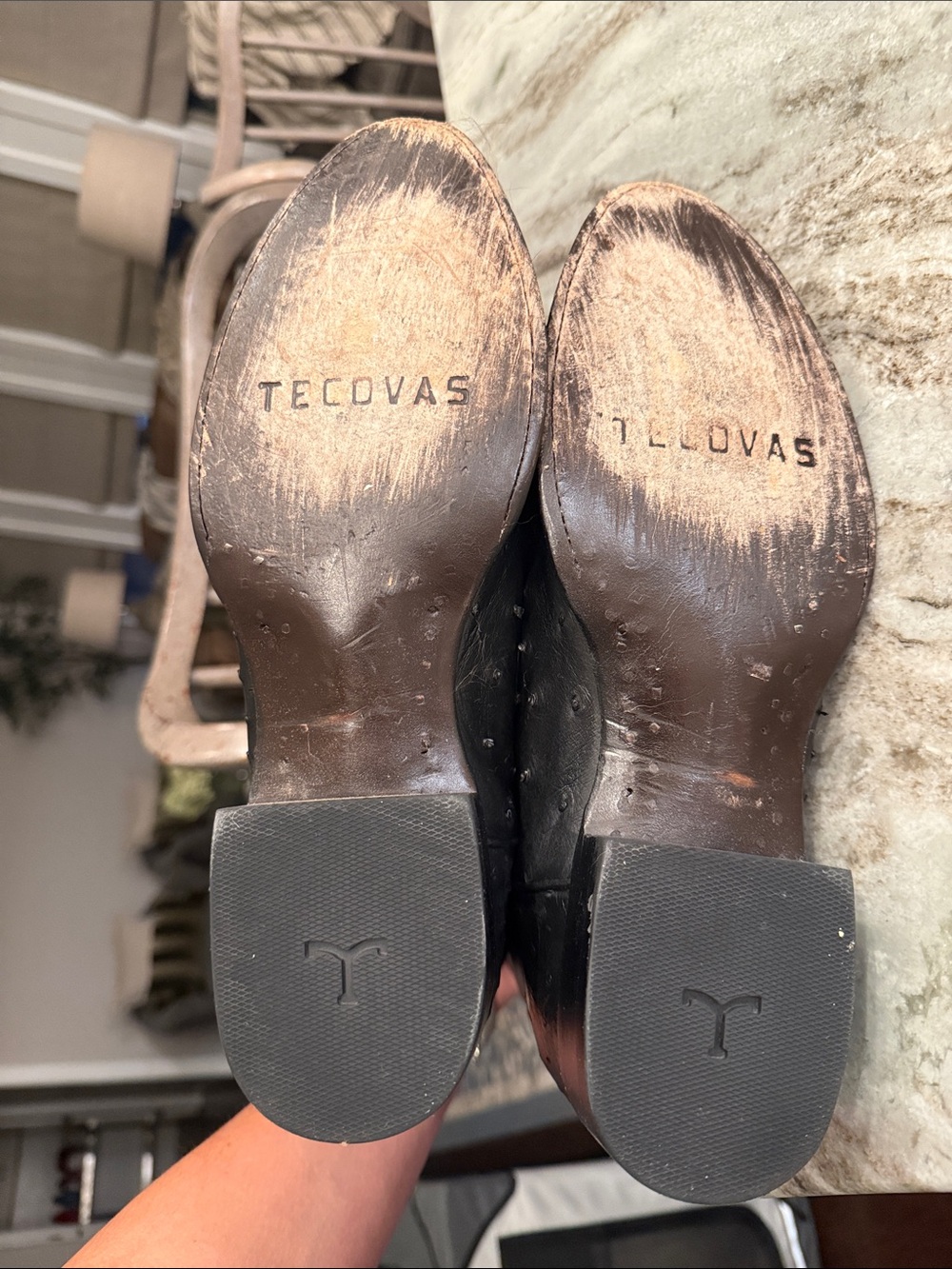 Tecovas Black Leather Ostrich-Texture Western Boots - Picture 6 of 6